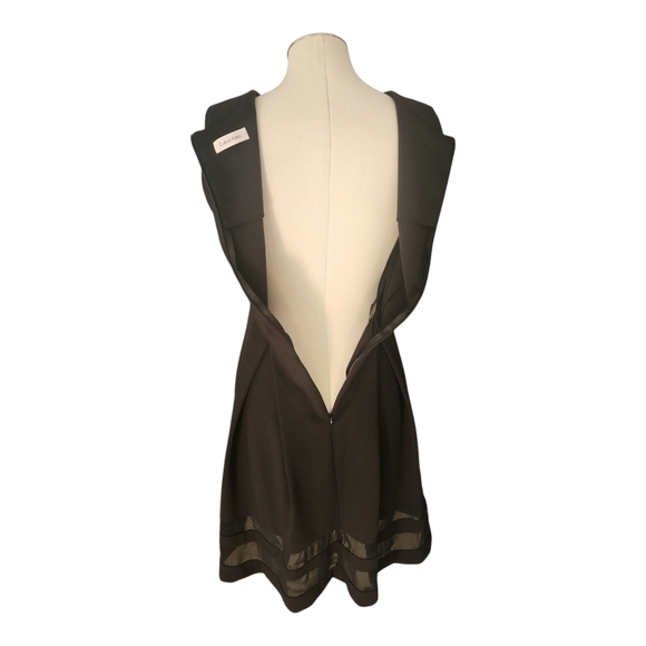 Calvin Klein Black Sleeveless Fit & Flare Dress with Sheer Hem Detail - Picture 6 of 9